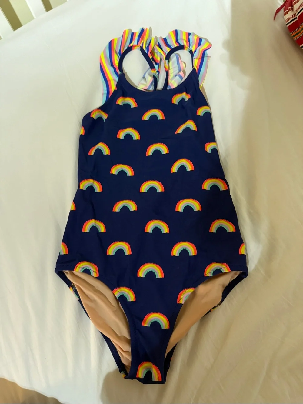 Crewcuts Navy Swimsuit with Rainbow Accents
